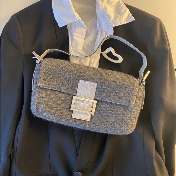 Fendi Handbags - FENDI cashmere crystal baguette bag